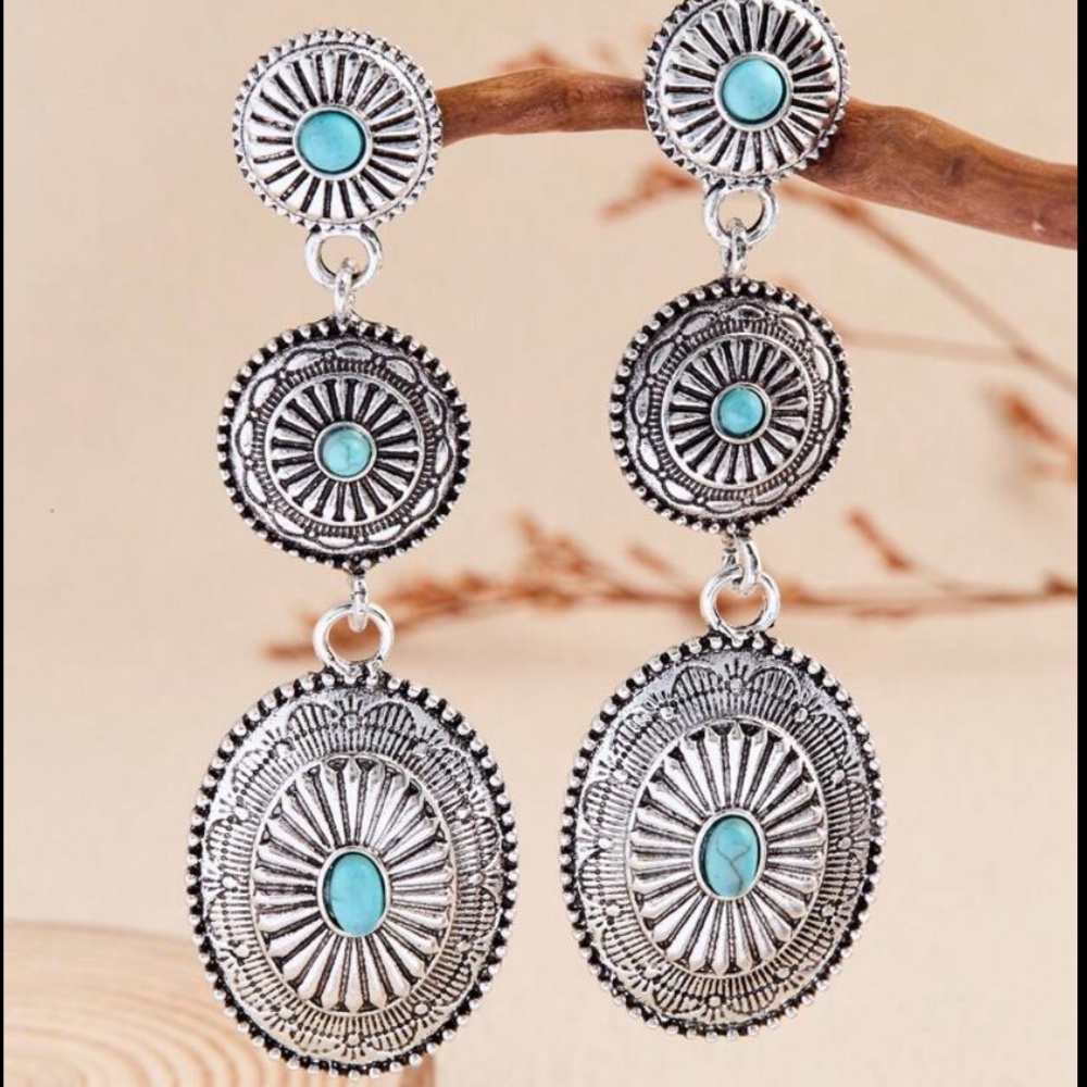 Turquoise And Silver Dangle Earrings